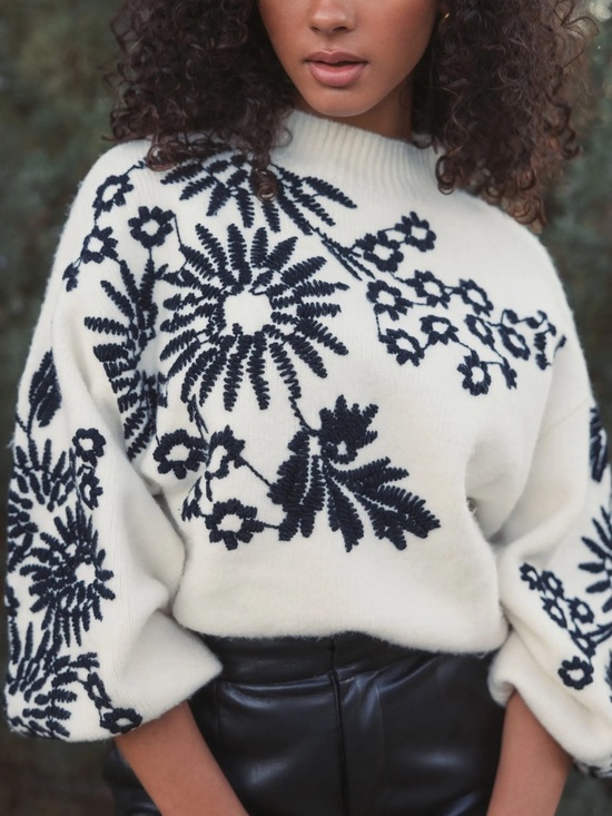 Mac Duggal Sweaters - Mac Duggal Ballon Sleeve Cropped Mock Neck Knit Sweater
